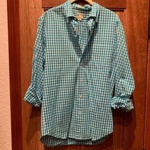J. Crew Men’s teal/white checkered button down shirt